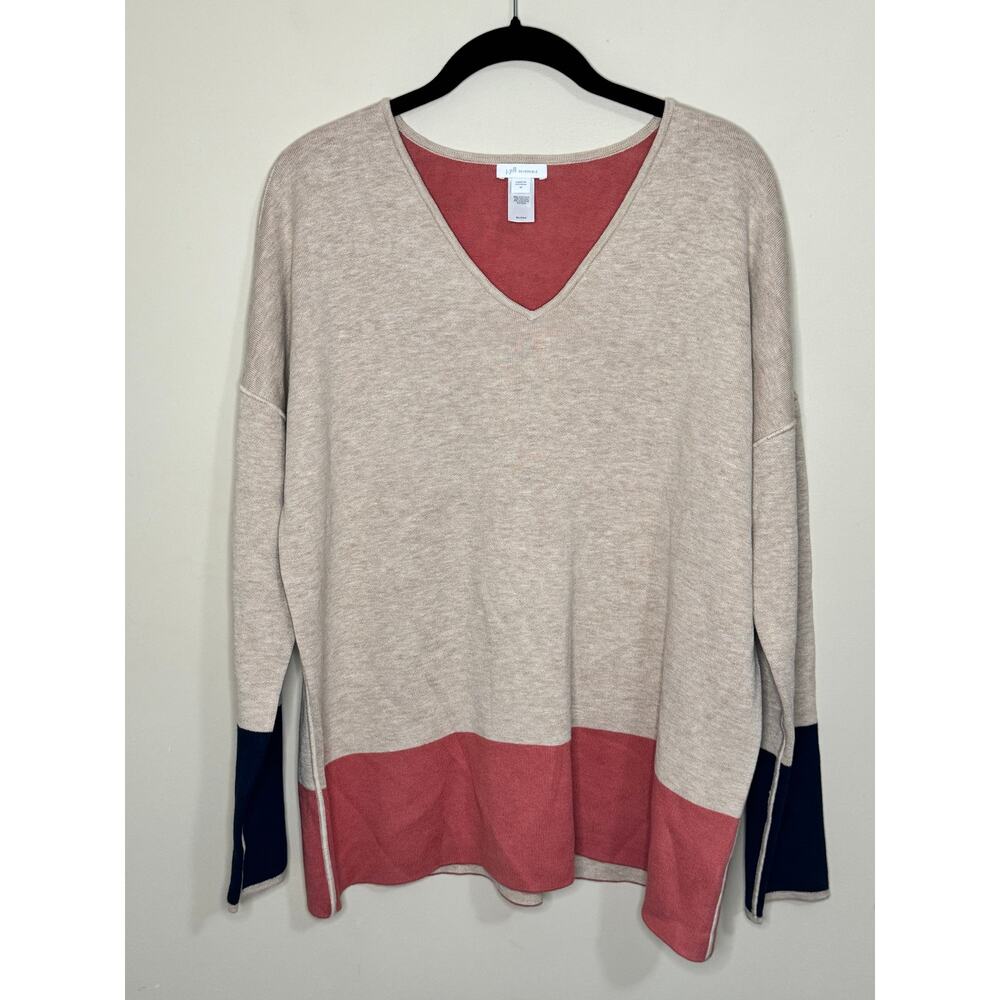 J. Jill Reversible Sweater Women's Medium Long Sleeve V-Neck Top Colorblock